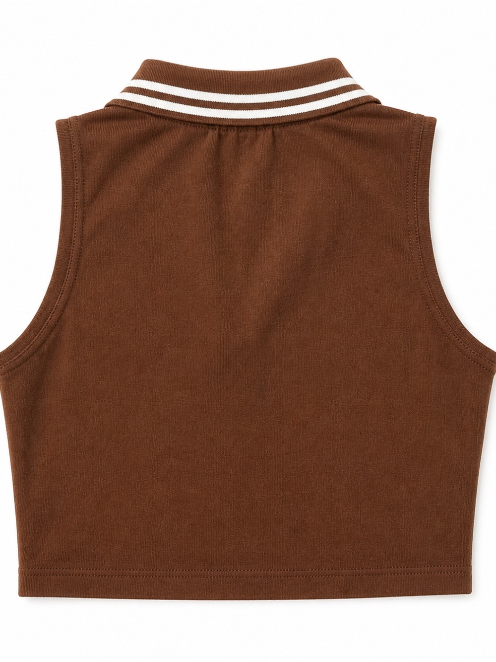 Sun-deh Brown Cropped Polo Tank with Striped Collar - Picture 3 of 3